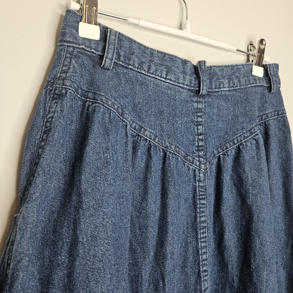 Vintage Calvin Klein Blue Denim Full Skirt High Waist Pockets Sz 6 - Picture 6 of 9
